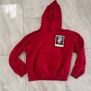 Helmut Lang Red Pullover Hoodie with Front Patch